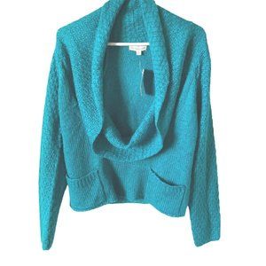 Poof Excellence Teal Deep Cowl Crop Sweater Large NWT Women’s From Discovery